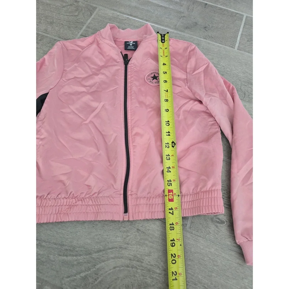 Converse Girls Pink Bomber Jacket Sleeves‎ Logo Lightweight Coat Satin Medium